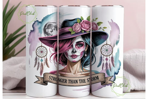 Sugar Skull Girl 20oz Tumbler Wrap Sublimation PixelChick 