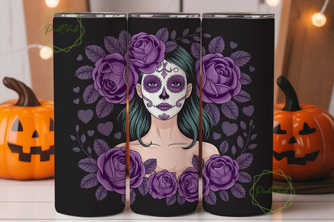 Sugar Skull Girl 20oz Tumbler Wrap Sublimation PixelChick 