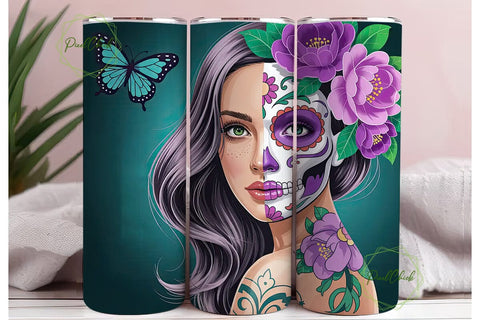 Sugar Skull Girl 20oz Tumbler Wrap Sublimation PixelChick 