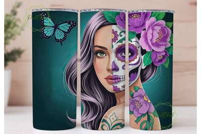 Sugar Skull Girl 20oz Tumbler Wrap Sublimation PixelChick 