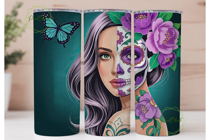 Sugar Skull Girl 20oz Tumbler Wrap Sublimation PixelChick 