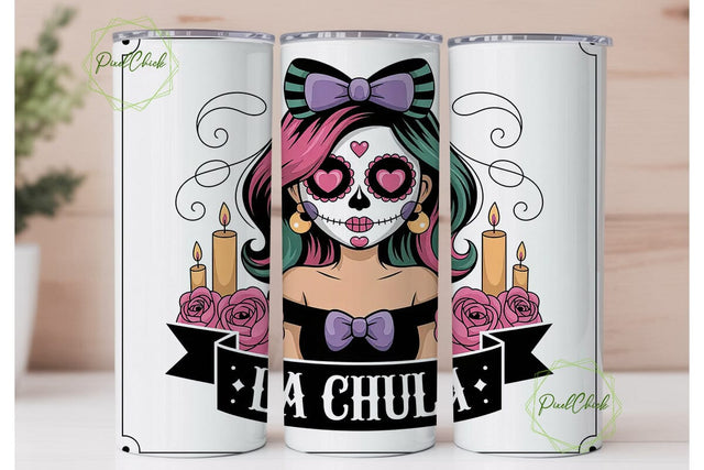 Sugar Skull Girl 20oz Tumbler Wrap Sublimation PixelChick 