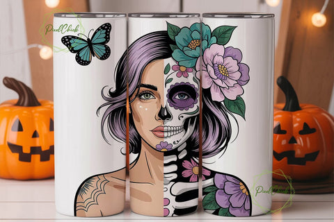 Sugar Skull Girl 20oz Tumbler Wrap Sublimation PixelChick 