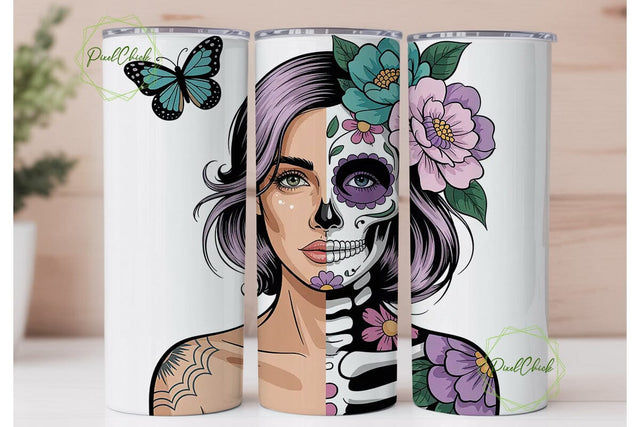 Sugar Skull Girl 20oz Tumbler Wrap Sublimation PixelChick 