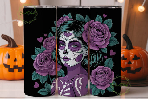 Sugar Skull Girl 20oz Tumbler Wrap Sublimation PixelChick 