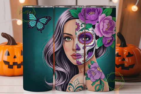 Sugar Skull Girl 20oz Tumbler Wrap Sublimation PixelChick 