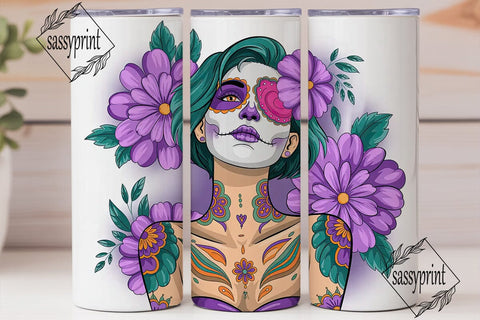Sugar Skull Girl 20oz Tumbler Wrap Sublimation sassyprint 