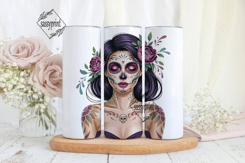 Sugar Skull Girl 20oz Tumbler Wrap Sublimation sassyprint 