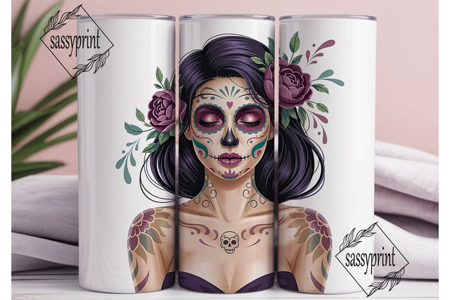 Sugar Skull Girl 20oz Tumbler Wrap Sublimation sassyprint 
