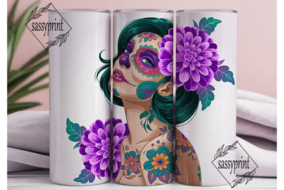 Sugar Skull Girl 20oz Tumbler Wrap Sublimation sassyprint 