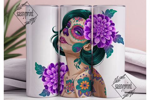 Sugar Skull Girl 20oz Tumbler Wrap Sublimation sassyprint 