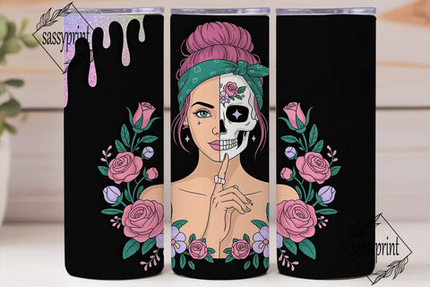 Sugar Skull Girl 20oz Tumbler Wrap Sublimation sassyprint 
