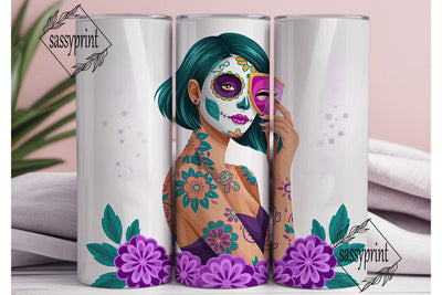 Sugar Skull Girl 20oz Tumbler Wrap Sublimation sassyprint 