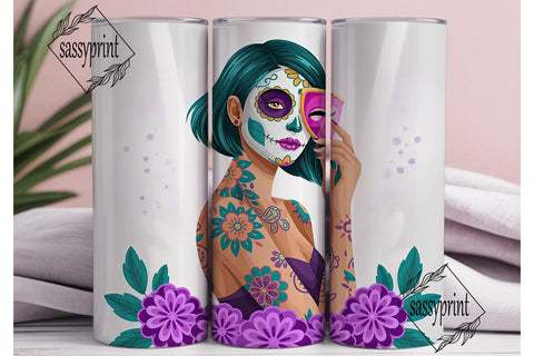 Sugar Skull Girl 20oz Tumbler Wrap Sublimation sassyprint 