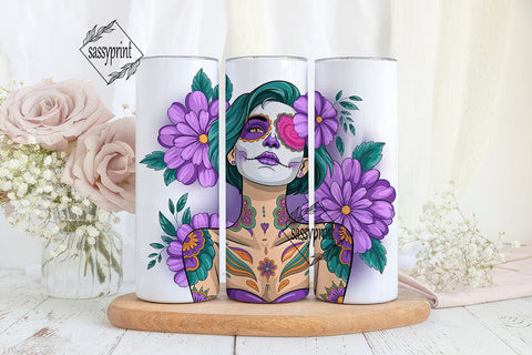 Sugar Skull Girl 20oz Tumbler Wrap Sublimation sassyprint 