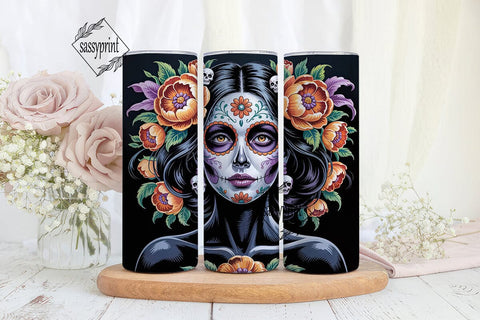 Sugar Skull Girl 20oz Tumbler Wrap Sublimation sassyprint 