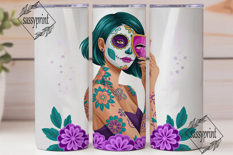 Sugar Skull Girl 20oz Tumbler Wrap Sublimation sassyprint 