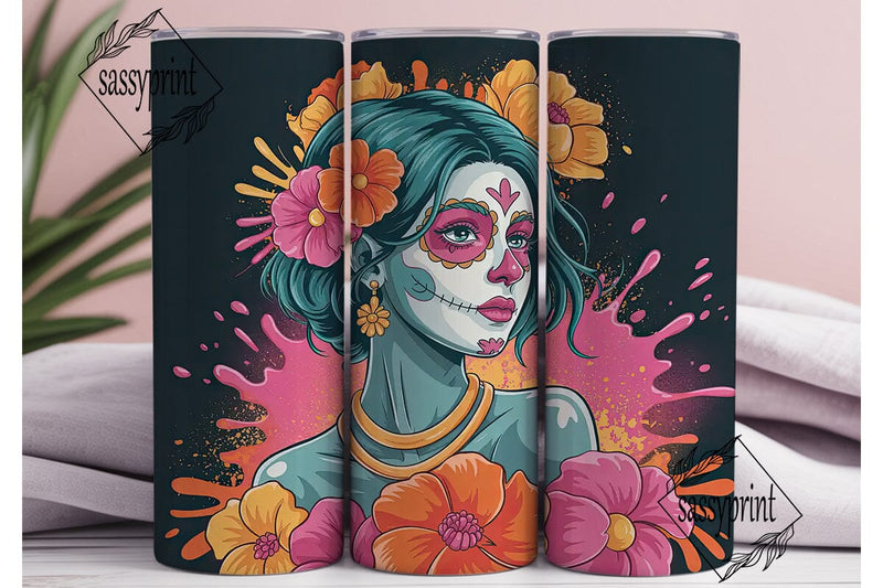 Sugar Skull Girl 20oz Tumbler Wrap Sublimation sassyprint 