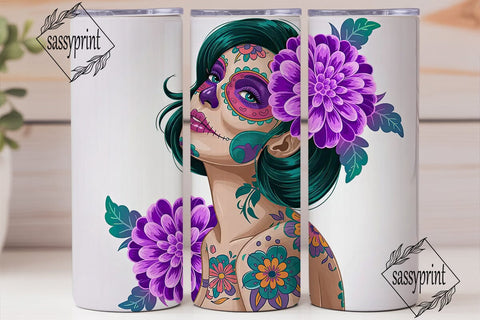Sugar Skull Girl 20oz Tumbler Wrap Sublimation sassyprint 