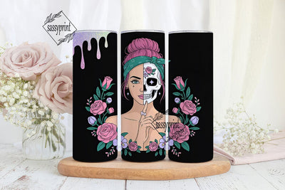 Sugar Skull Girl 20oz Tumbler Wrap Sublimation sassyprint 