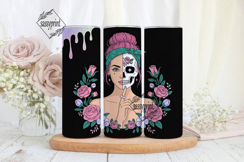 Sugar Skull Girl 20oz Tumbler Wrap Sublimation sassyprint 