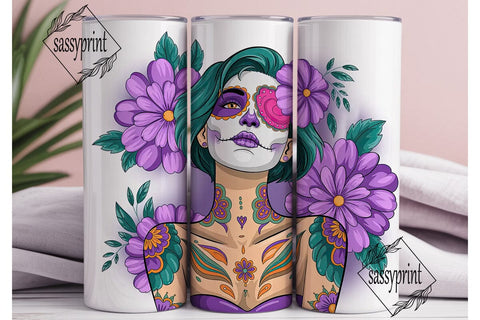 Sugar Skull Girl 20oz Tumbler Wrap Sublimation sassyprint 