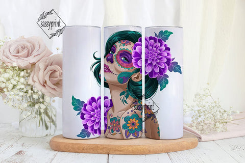 Sugar Skull Girl 20oz Tumbler Wrap Sublimation sassyprint 