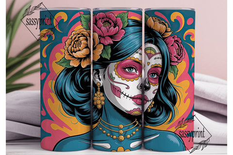Sugar Skull Girl 20oz Tumbler Wrap Sublimation sassyprint 