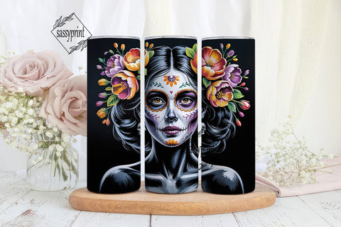 Sugar Skull Girl 20oz Tumbler Wrap Sublimation sassyprint 