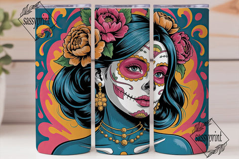 Sugar Skull Girl 20oz Tumbler Wrap Sublimation sassyprint 