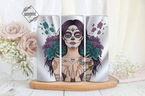 Sugar Skull Girl 20oz Tumbler Wrap Sublimation sassyprint 