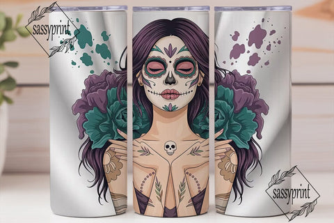 Sugar Skull Girl 20oz Tumbler Wrap Sublimation sassyprint 