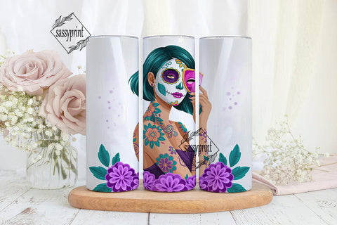 Sugar Skull Girl 20oz Tumbler Wrap Sublimation sassyprint 