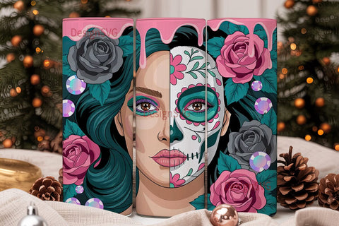 Sugar Skull Glam 20oz Tumbler Wrap Sublimation DesignSVG 