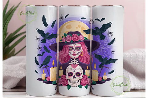 Sugar Skull Halloween 20oz Tumbler Wrap Sublimation PixelChick 