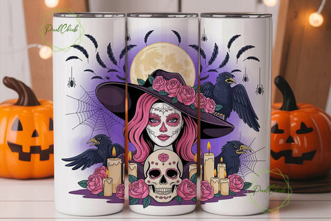Sugar Skull Halloween 20oz Tumbler Wrap Sublimation PixelChick 