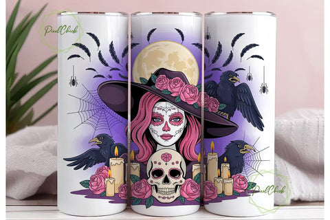 Sugar Skull Halloween 20oz Tumbler Wrap Sublimation PixelChick 