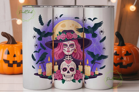 Sugar Skull Halloween 20oz Tumbler Wrap Sublimation PixelChick 