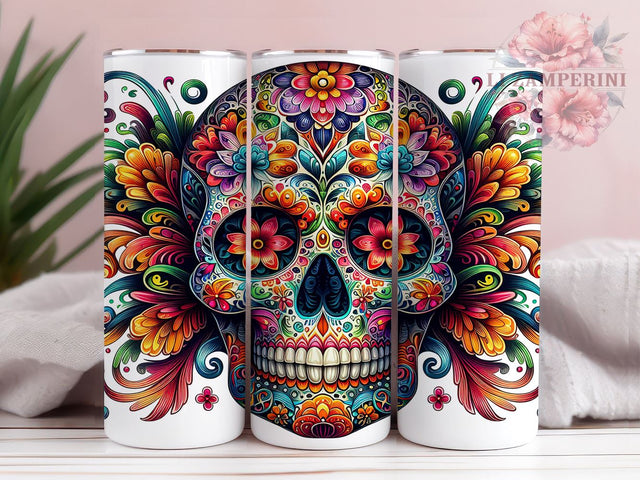 Sugar Skull Halloween Day of Dead 20oz Tumbler Wrap PNG, Halloween Tumbler Png, Straight & Tapered Tumbler Wrap, Instant Digital Download Sublimation Li Zamperini 
