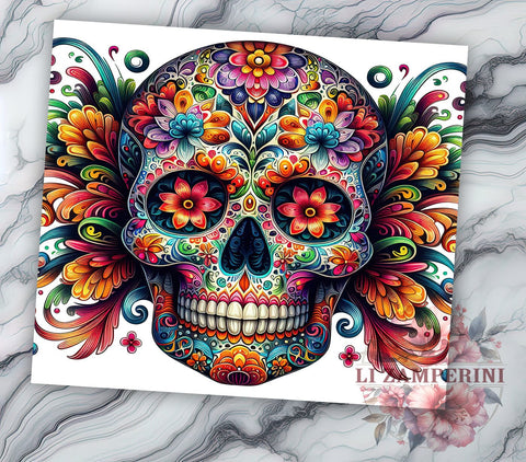 Sugar Skull Halloween Day of Dead 20oz Tumbler Wrap PNG, Halloween Tumbler Png, Straight & Tapered Tumbler Wrap, Instant Digital Download Sublimation Li Zamperini 