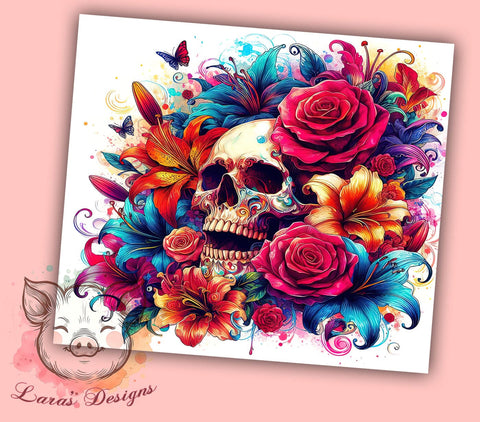Sugar Skull Halloween Floral Neon 20oz Tumbler Png, Straight & Tapered Tumbler Png, Halloween Tumbler Png, Digital Download PNG Sublimation Lara' s Designs 