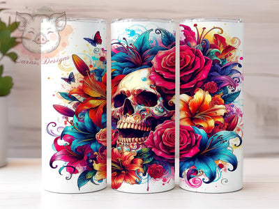 Sugar Skull Halloween Floral Neon 20oz Tumbler Png, Straight & Tapered Tumbler Png, Halloween Tumbler Png, Digital Download PNG Sublimation Lara' s Designs 
