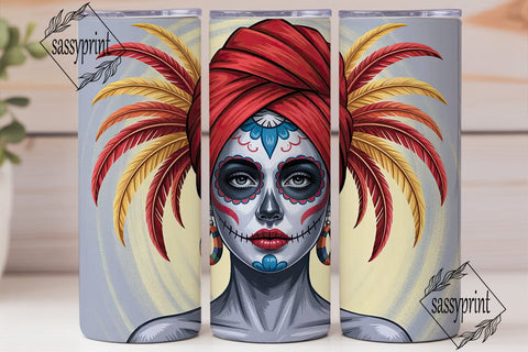 Sugar Skull Headdress 20oz Tumbler Wrap Sublimation sassyprint 