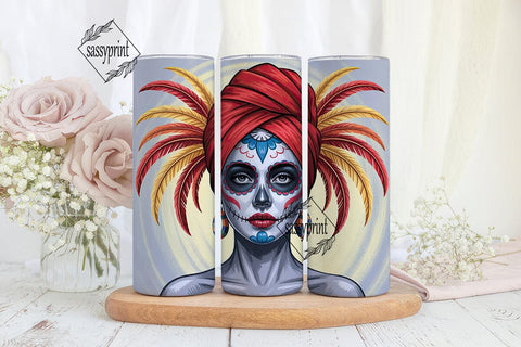 Sugar Skull Headdress 20oz Tumbler Wrap Sublimation sassyprint 