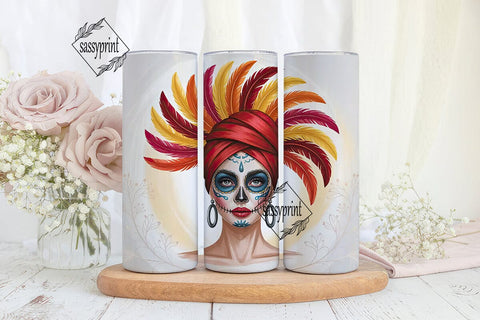 Sugar Skull Headdress 20oz Tumbler Wrap Sublimation sassyprint 
