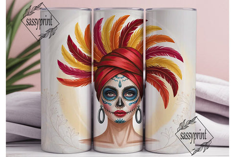 Sugar Skull Headdress 20oz Tumbler Wrap Sublimation sassyprint 