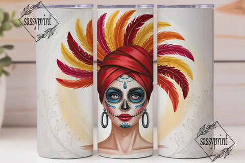 Sugar Skull Headdress 20oz Tumbler Wrap Sublimation sassyprint 
