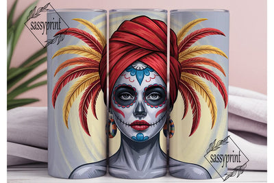 Sugar Skull Headdress 20oz Tumbler Wrap Sublimation sassyprint 