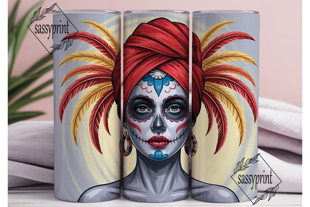 Sugar Skull Headdress 20oz Tumbler Wrap Sublimation sassyprint 