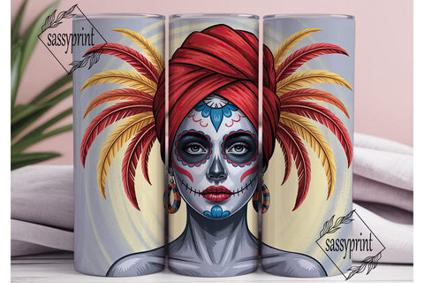 Sugar Skull Headdress 20oz Tumbler Wrap Sublimation sassyprint 